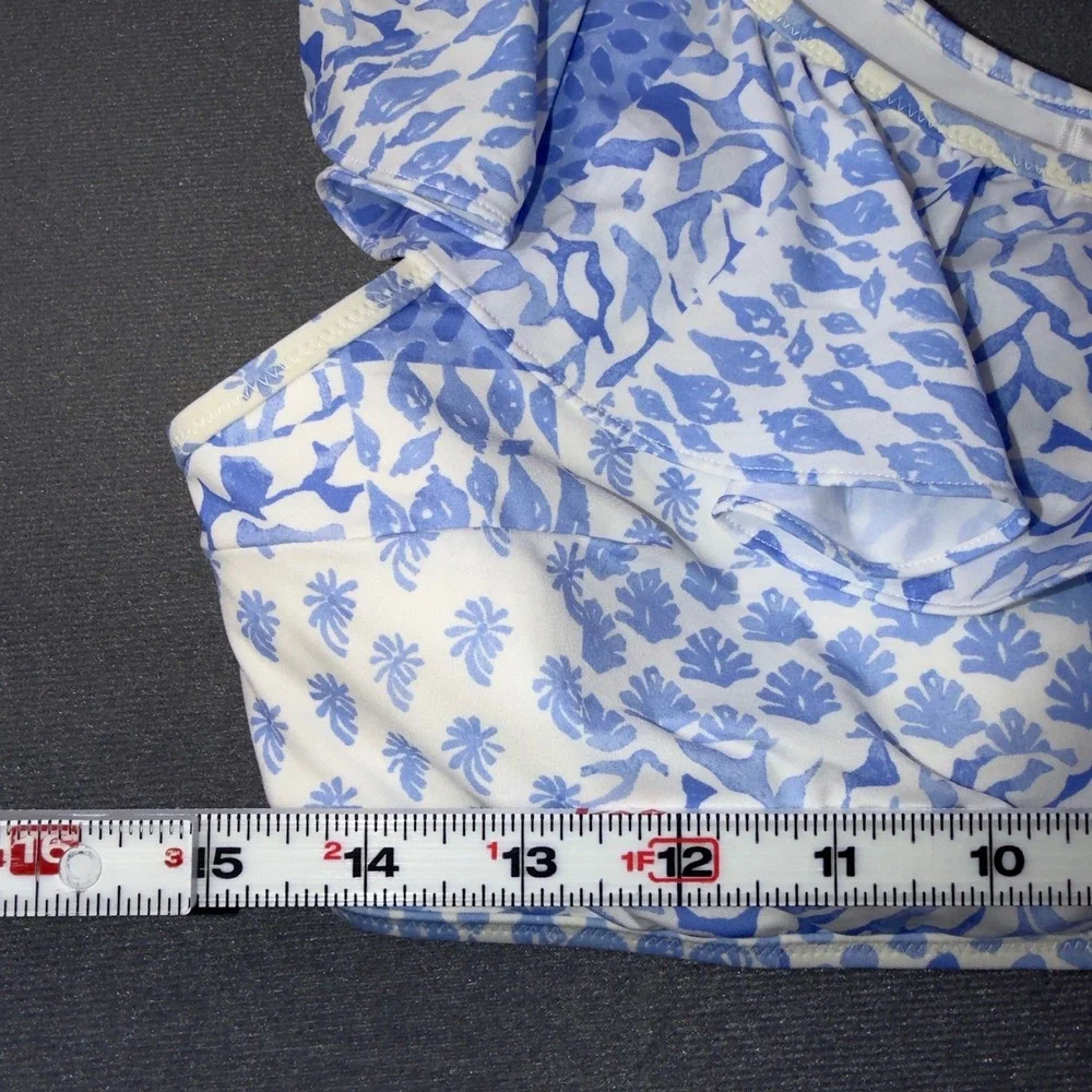 Vineyard Vines Painted‎ Patch Ruffle One Shoulder Bikini Set Blue White L/XL